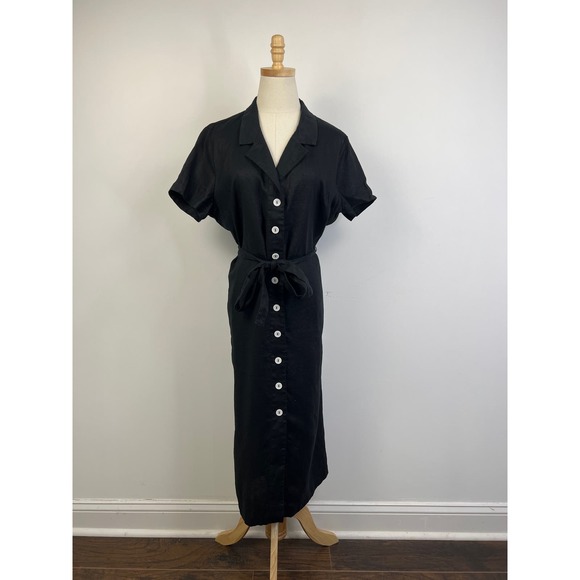 QUINCE Black 100% European Linen Button Front Dress Size Medium - Picture 8 of 12